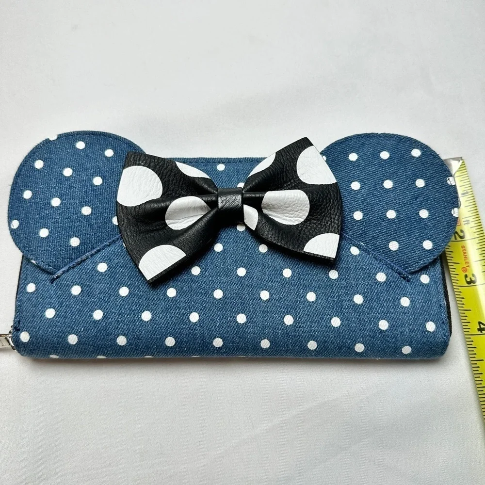 Loungefly Disney Minnie Mouse Denim Polka Dot Zip Around Wallet NWOT